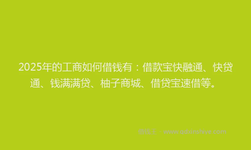 2025年的工商如何借钱有：借款宝快融通、快贷通、钱满满贷、柚子商城、借贷宝速借等。