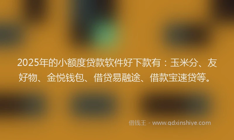 2025年的小额度贷款软件好下款有：玉米分、友好物、金悦钱包、借贷易融途、借款宝速贷等。