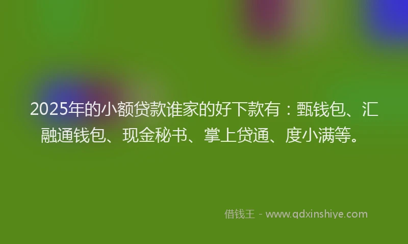 2025年的小额贷款谁家的好下款有：甄钱包、汇融通钱包、现金秘书、掌上贷通、度小满等。
