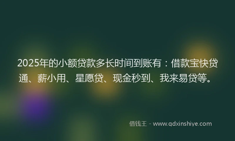 2025年的小额贷款多长时间到账有：借款宝快贷通、薪小用、星愿贷、现金秒到、我来易贷等。