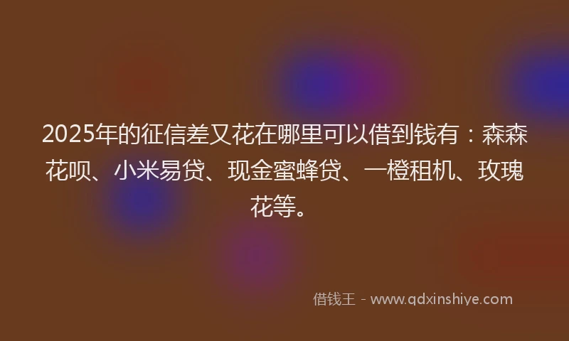2025年的征信差又花在哪里可以借到钱有：森森花呗、小米易贷、现金蜜蜂贷、一橙租机、玫瑰花等。
