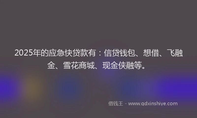 2025年的应急快贷款有：信贷钱包、想借、飞融金、雪花商城、现金侠融等。