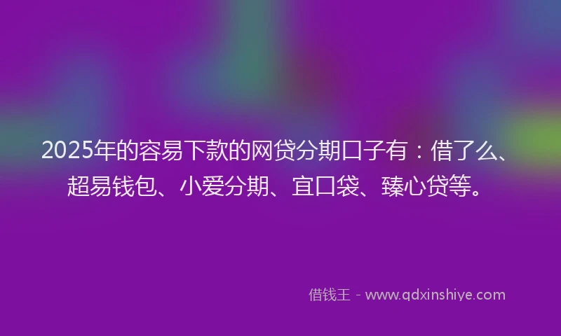 2025年的容易下款的网贷分期口子有：借了么、超易钱包、小爱分期、宜口袋、臻心贷等。