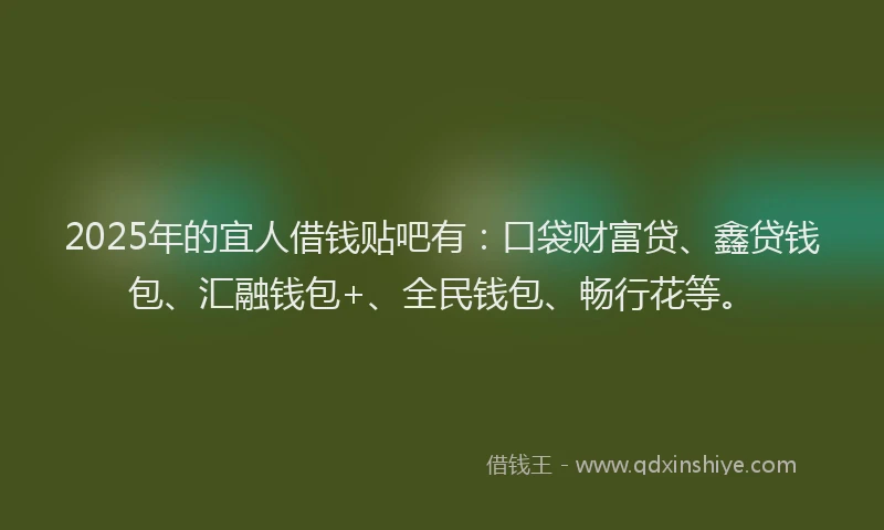 2025年的宜人借钱贴吧有：口袋财富贷、鑫贷钱包、汇融钱包+、全民钱包、畅行花等。