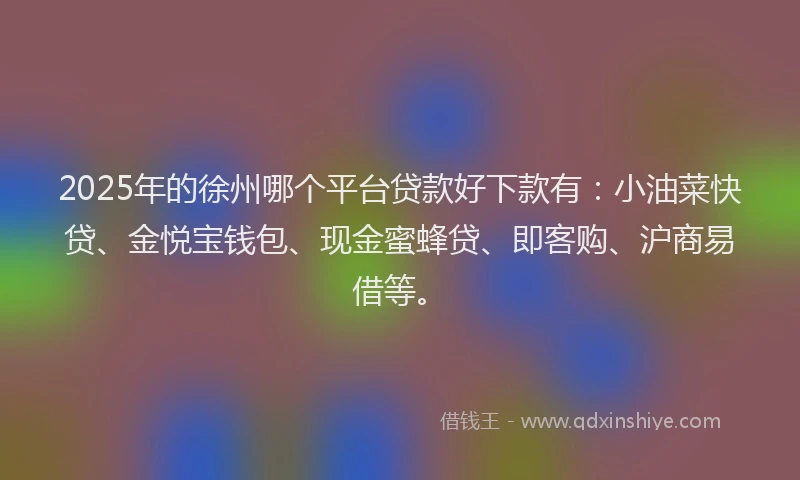 2025年的徐州哪个平台贷款好下款有：小油菜快贷、金悦宝钱包、现金蜜蜂贷、即客购、沪商易借等。