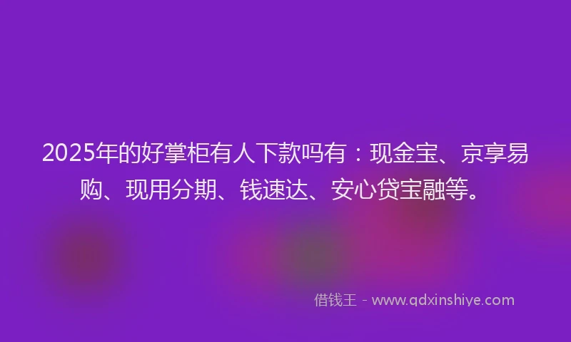 2025年的好掌柜有人下款吗有：现金宝、京享易购、现用分期、钱速达、安心贷宝融等。