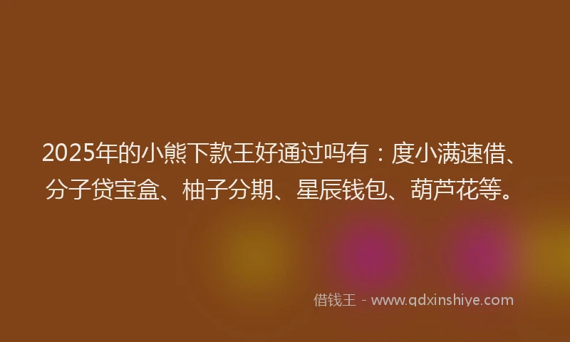 2025年的小熊下款王好通过吗有：度小满速借、分子贷宝盒、柚子分期、星辰钱包、葫芦花等。