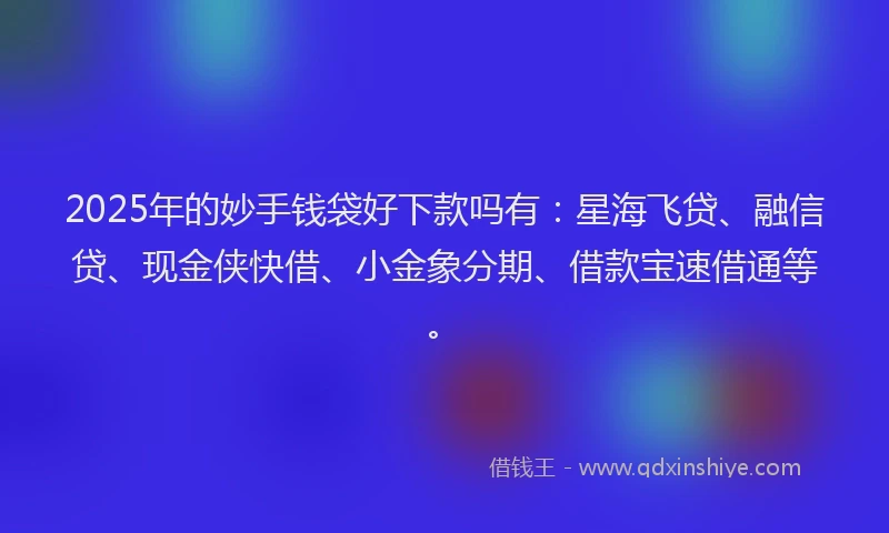 2025年的妙手钱袋好下款吗有：星海飞贷、融信贷、现金侠快借、小金象分期、借款宝速借通等。
