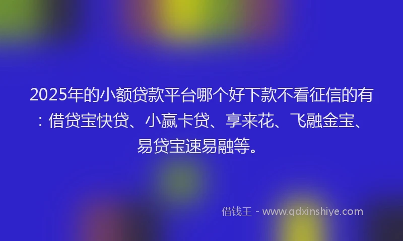 2025年的小额贷款平台哪个好下款不看征信的有：借贷宝快贷、小赢卡贷、享来花、飞融金宝、易贷宝速易融等。