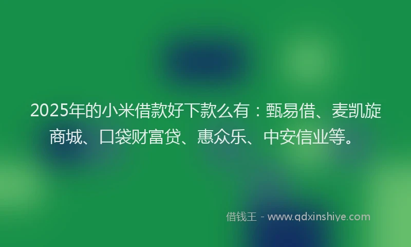 2025年的小米借款好下款么有：甄易借、麦凯旋商城、口袋财富贷、惠众乐、中安信业等。