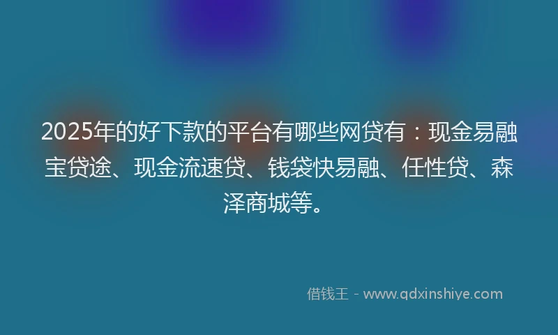 2025年的好下款的平台有哪些网贷有：现金易融宝贷途、现金流速贷、钱袋快易融、任性贷、森泽商城等。