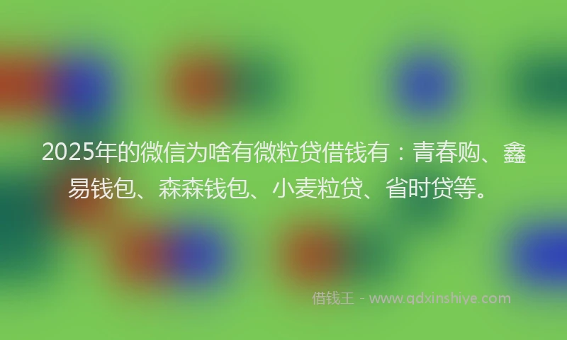 2025年的微信为啥有微粒贷借钱有：青春购、鑫易钱包、森森钱包、小麦粒贷、省时贷等。