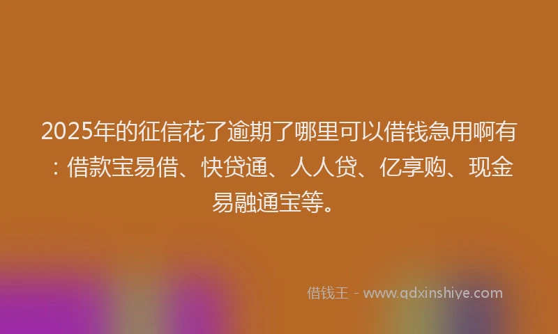 2025年的征信花了逾期了哪里可以借钱急用啊有：借款宝易借、快贷通、人人贷、亿享购、现金易融通宝等。