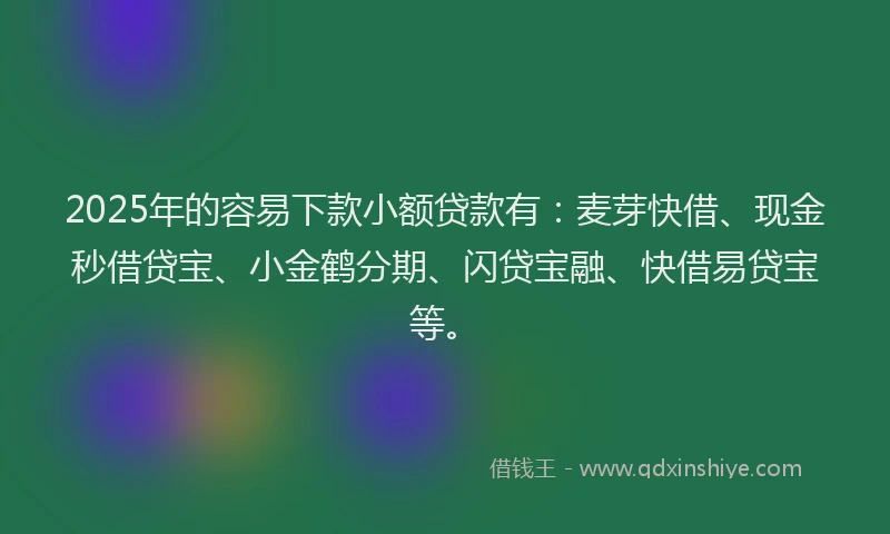 2025年的容易下款小额贷款有：麦芽快借、现金秒借贷宝、小金鹤分期、闪贷宝融、快借易贷宝等。