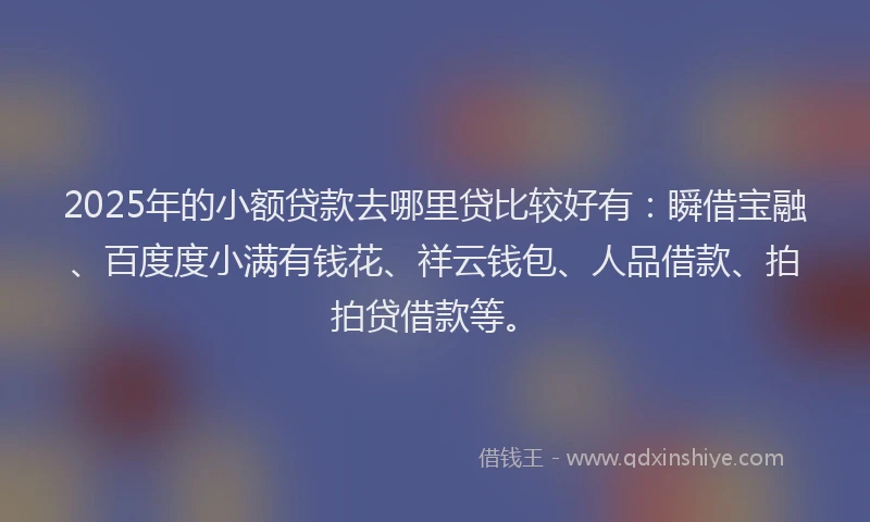 2025年的小额贷款去哪里贷比较好有：瞬借宝融、百度度小满有钱花、祥云钱包、人品借款、拍拍贷借款等。