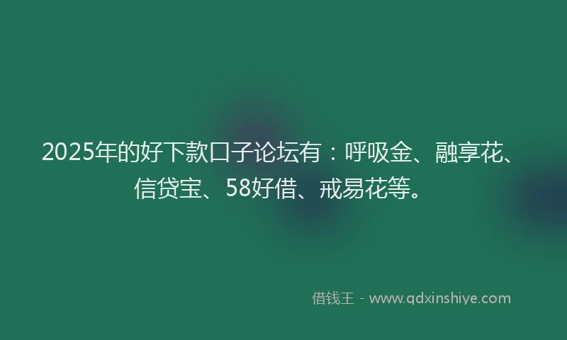 2025年的好下款口子论坛有：呼吸金、融享花、信贷宝、58好借、戒易花等。