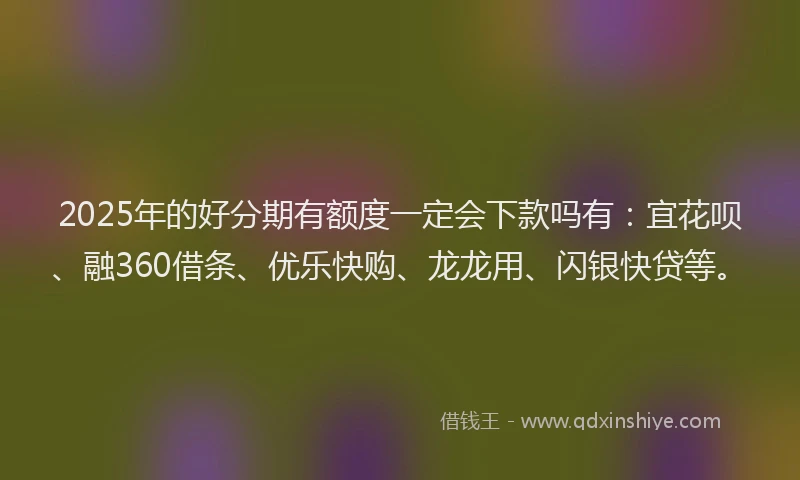 2025年的好分期有额度一定会下款吗有：宜花呗、融360借条、优乐快购、龙龙用、闪银快贷等。
