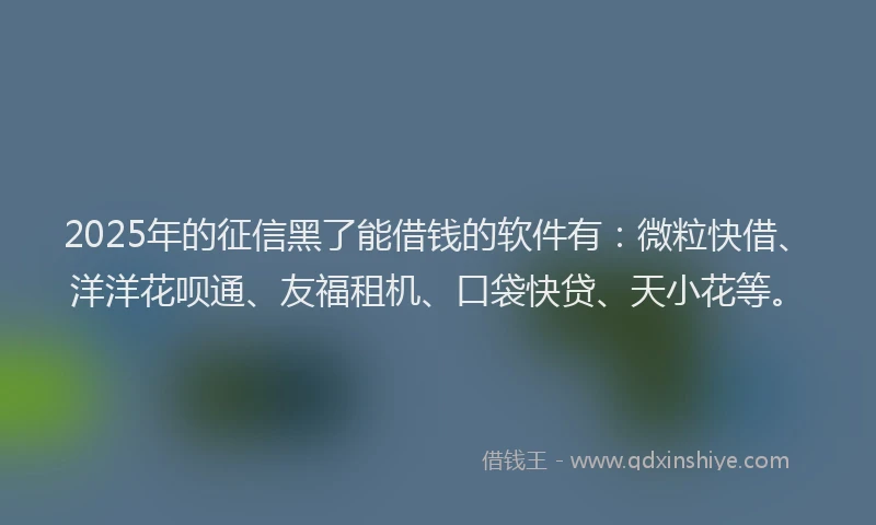 2025年的征信黑了能借钱的软件有：微粒快借、洋洋花呗通、友福租机、口袋快贷、天小花等。