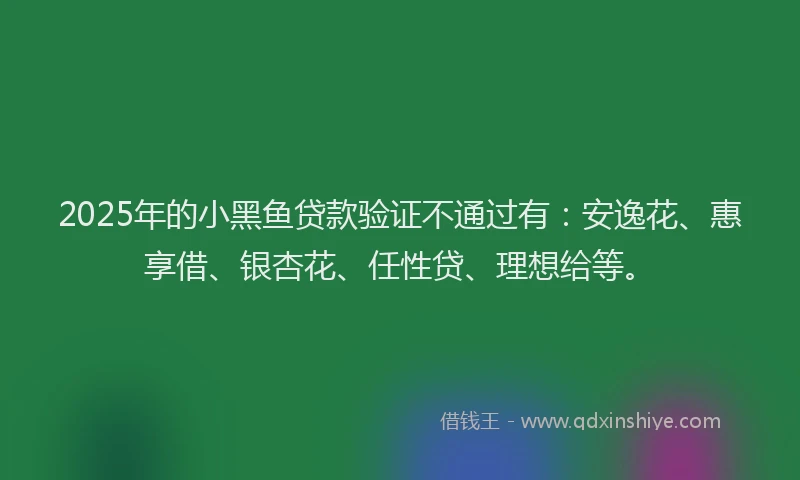 2025年的小黑鱼贷款验证不通过有：安逸花、惠享借、银杏花、任性贷、理想给等。