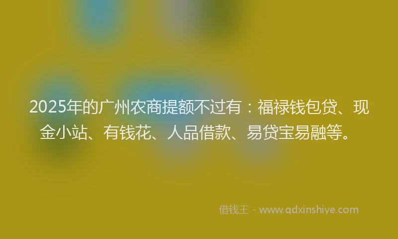 2025年的广州农商提额不过有：福禄钱包贷、现金小站、有钱花、人品借款、易贷宝易融等。