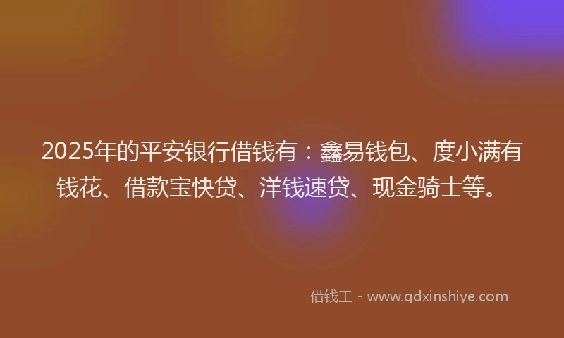 2025年的平安银行借钱有：鑫易钱包、度小满有钱花、借款宝快贷、洋钱速贷、现金骑士等。