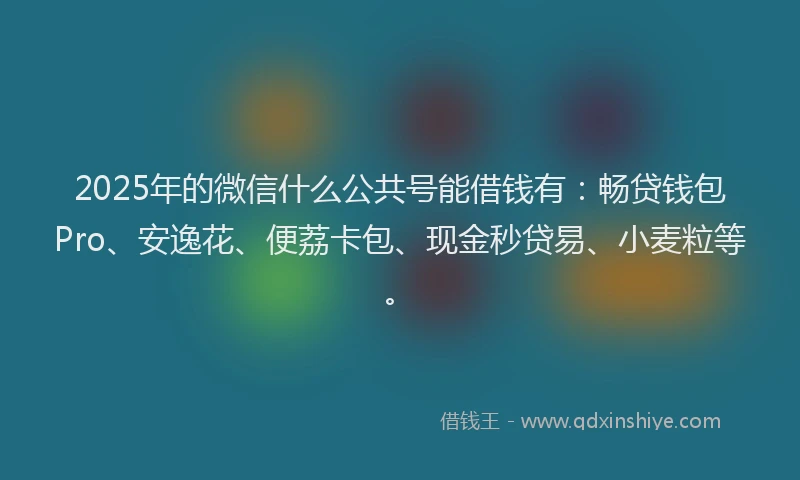 2025年的微信什么公共号能借钱有：畅贷钱包Pro、安逸花、便荔卡包、现金秒贷易、小麦粒等。
