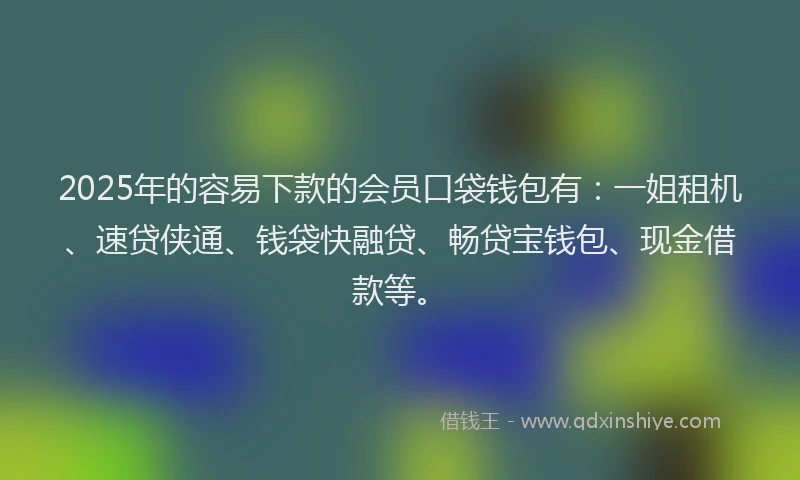 2025年的容易下款的会员口袋钱包有：一姐租机、速贷侠通、钱袋快融贷、畅贷宝钱包、现金借款等。