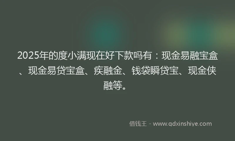 2025年的度小满现在好下款吗有：现金易融宝盒、现金易贷宝盒、疾融金、钱袋瞬贷宝、现金侠融等。