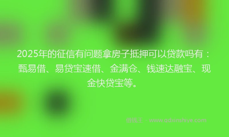 2025年的征信有问题拿房子抵押可以贷款吗有：甄易借、易贷宝速借、金满仓、钱速达融宝、现金快贷宝等。