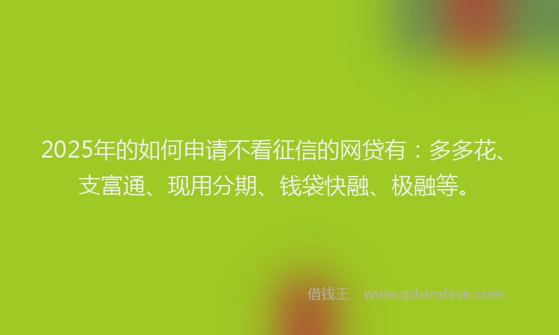 2025年的如何申请不看征信的网贷有：多多花、支富通、现用分期、钱袋快融、极融等。