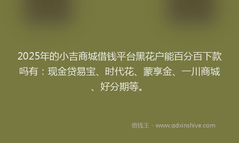 2025年的小吉商城借钱平台黑花户能百分百下款吗有：现金贷易宝、时代花、蒙享金、一川商城、好分期等。