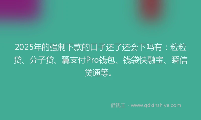 2025年的强制下款的口子还了还会下吗有：粒粒贷、分子贷、翼支付Pro钱包、钱袋快融宝、瞬信贷通等。