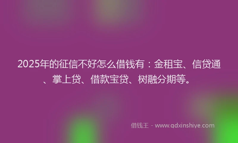 2025年的征信不好怎么借钱有：金租宝、信贷通、掌上贷、借款宝贷、树融分期等。