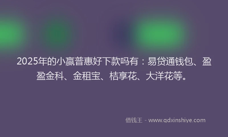 2025年的小赢普惠好下款吗有：易贷通钱包、盈盈金科、金租宝、桔享花、大洋花等。