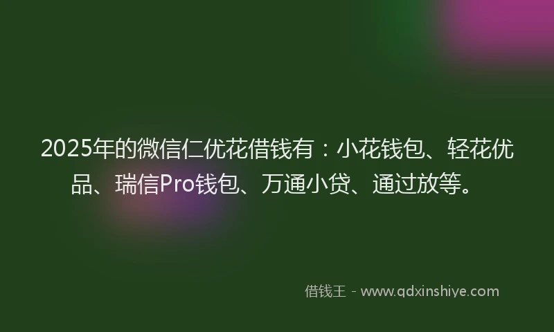 2025年的微信仁优花借钱有：小花钱包、轻花优品、瑞信Pro钱包、万通小贷、通过放等。
