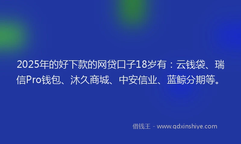 2025年的好下款的网贷口子18岁有：云钱袋、瑞信Pro钱包、沐久商城、中安信业、蓝鲸分期等。