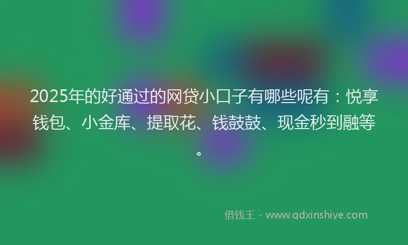 2025年的好通过的网贷小口子有哪些呢有：悦享钱包、小金库、提取花、钱鼓鼓、现金秒到融等。