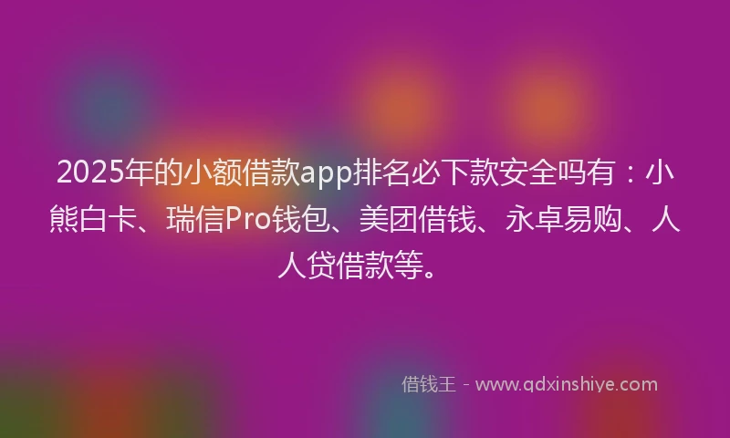 2025年的小额借款app排名必下款安全吗有：小熊白卡、瑞信Pro钱包、美团借钱、永卓易购、人人贷借款等。