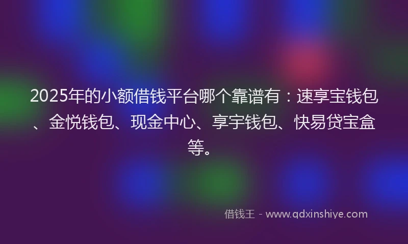 2025年的小额借钱平台哪个靠谱有：速享宝钱包、金悦钱包、现金中心、享宇钱包、快易贷宝盒等。