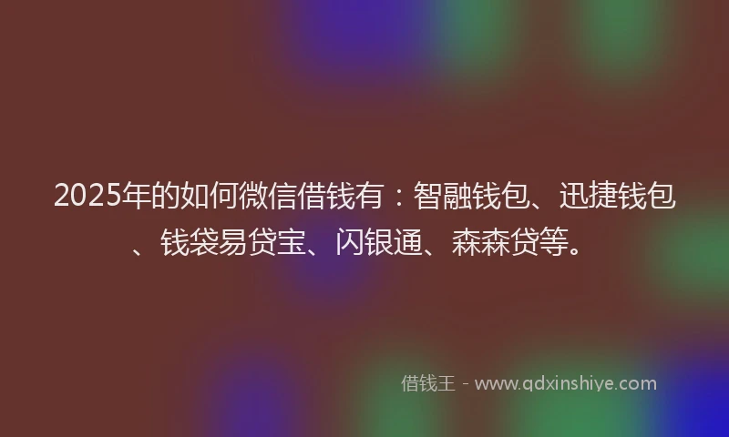 2025年的如何微信借钱有：智融钱包、迅捷钱包、钱袋易贷宝、闪银通、森森贷等。