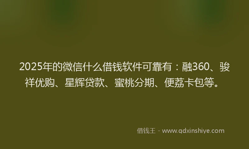 2025年的微信什么借钱软件可靠有：融360、骏祥优购、星辉贷款、蜜桃分期、便荔卡包等。