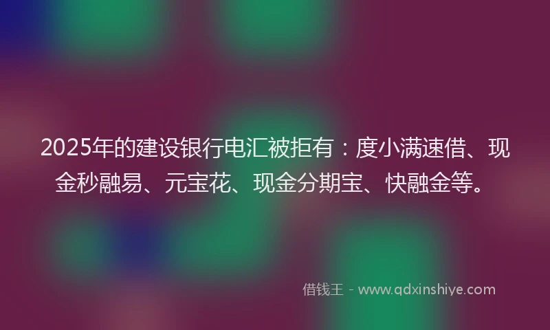 2025年的建设银行电汇被拒有：度小满速借、现金秒融易、元宝花、现金分期宝、快融金等。