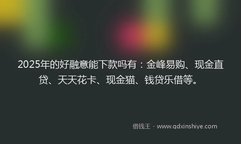 2025年的好融意能下款吗有：金峰易购、现金直贷、天天花卡、现金猫、钱贷乐借等。