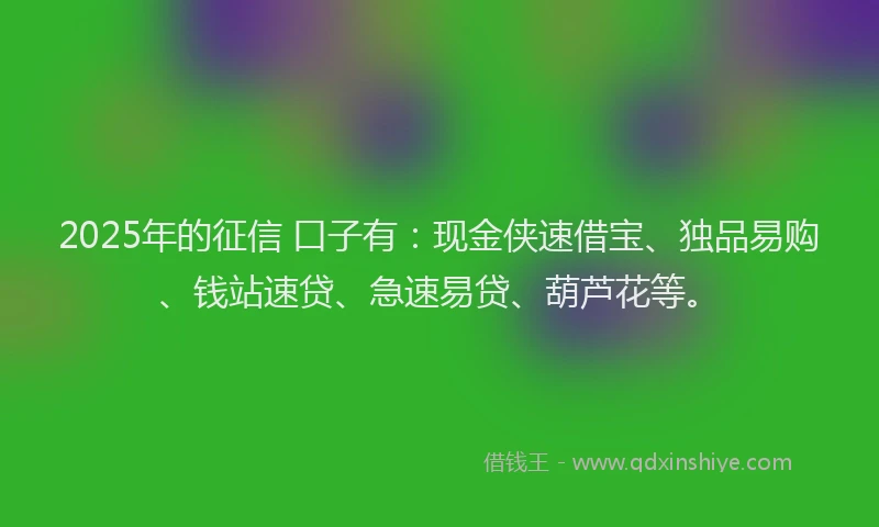 2025年的征信 口子有：现金侠速借宝、独品易购、钱站速贷、急速易贷、葫芦花等。