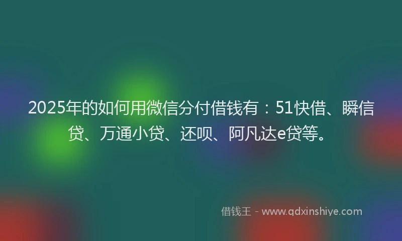 2025年的如何用微信分付借钱有：51快借、瞬信贷、万通小贷、还呗、阿凡达e贷等。