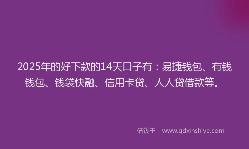 2025年的好下款的14天口子有：易捷钱包、有钱钱包、钱袋快融、信用卡贷、人人贷借款等。