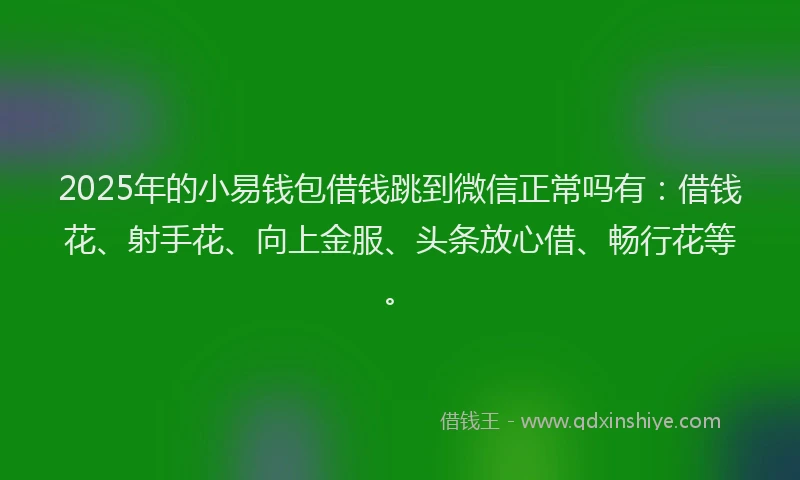 2025年的小易钱包借钱跳到微信正常吗有：借钱花、射手花、向上金服、头条放心借、畅行花等。