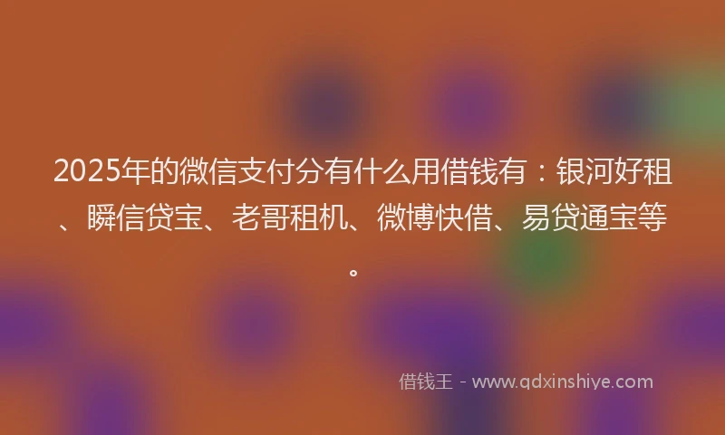 2025年的微信支付分有什么用借钱有：银河好租、瞬信贷宝、老哥租机、微博快借、易贷通宝等。