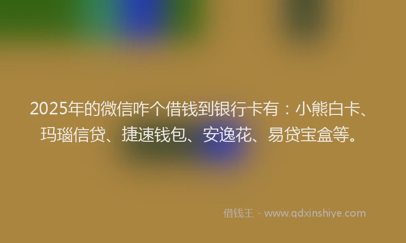 2025年的微信咋个借钱到银行卡有：小熊白卡、玛瑙信贷、捷速钱包、安逸花、易贷宝盒等。