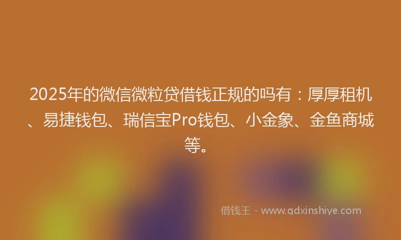 2025年的微信微粒贷借钱正规的吗有：厚厚租机、易捷钱包、瑞信宝Pro钱包、小金象、金鱼商城等。